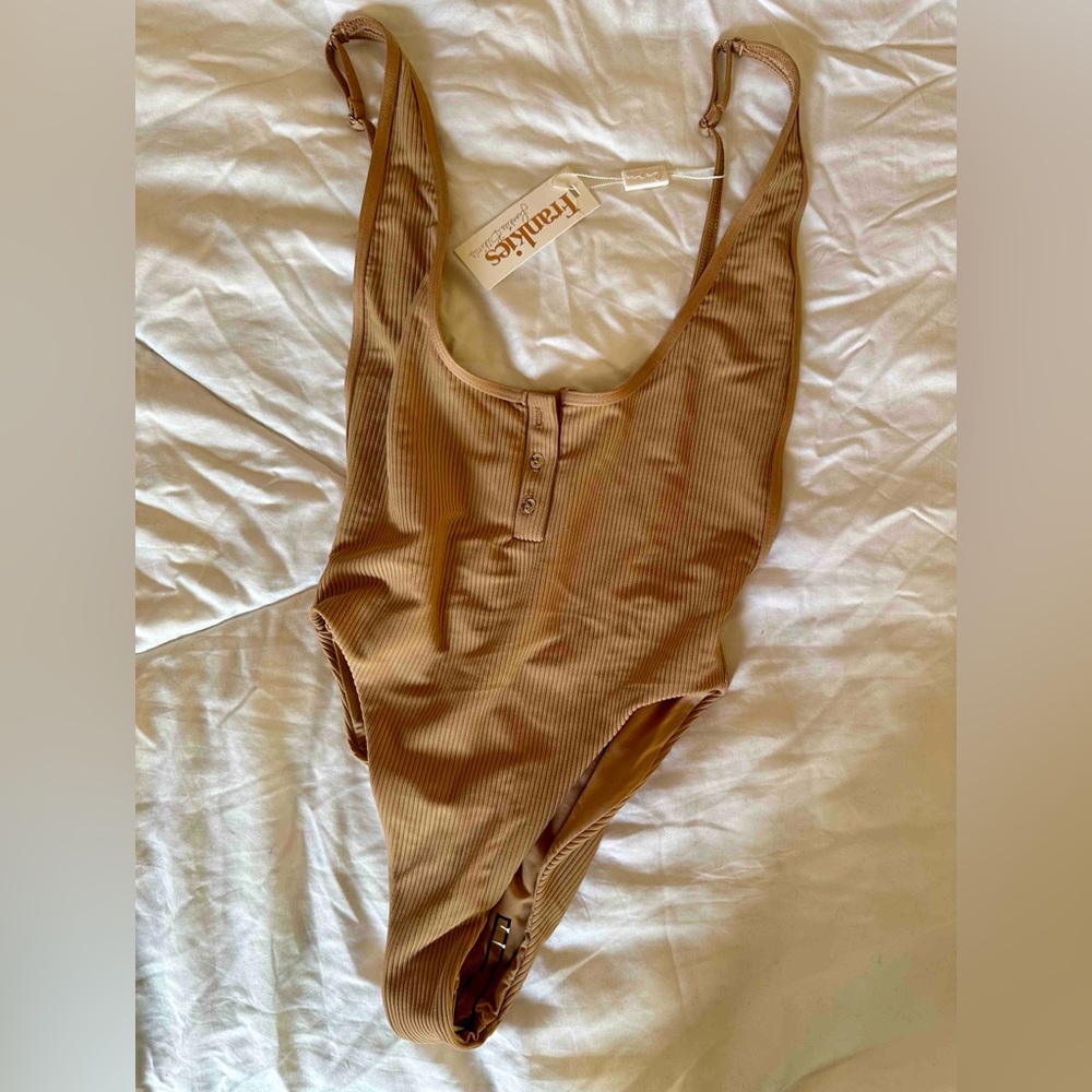 Frankies Bikinis Sz Small Adele Ribbed Brown One Piece Swimsuit